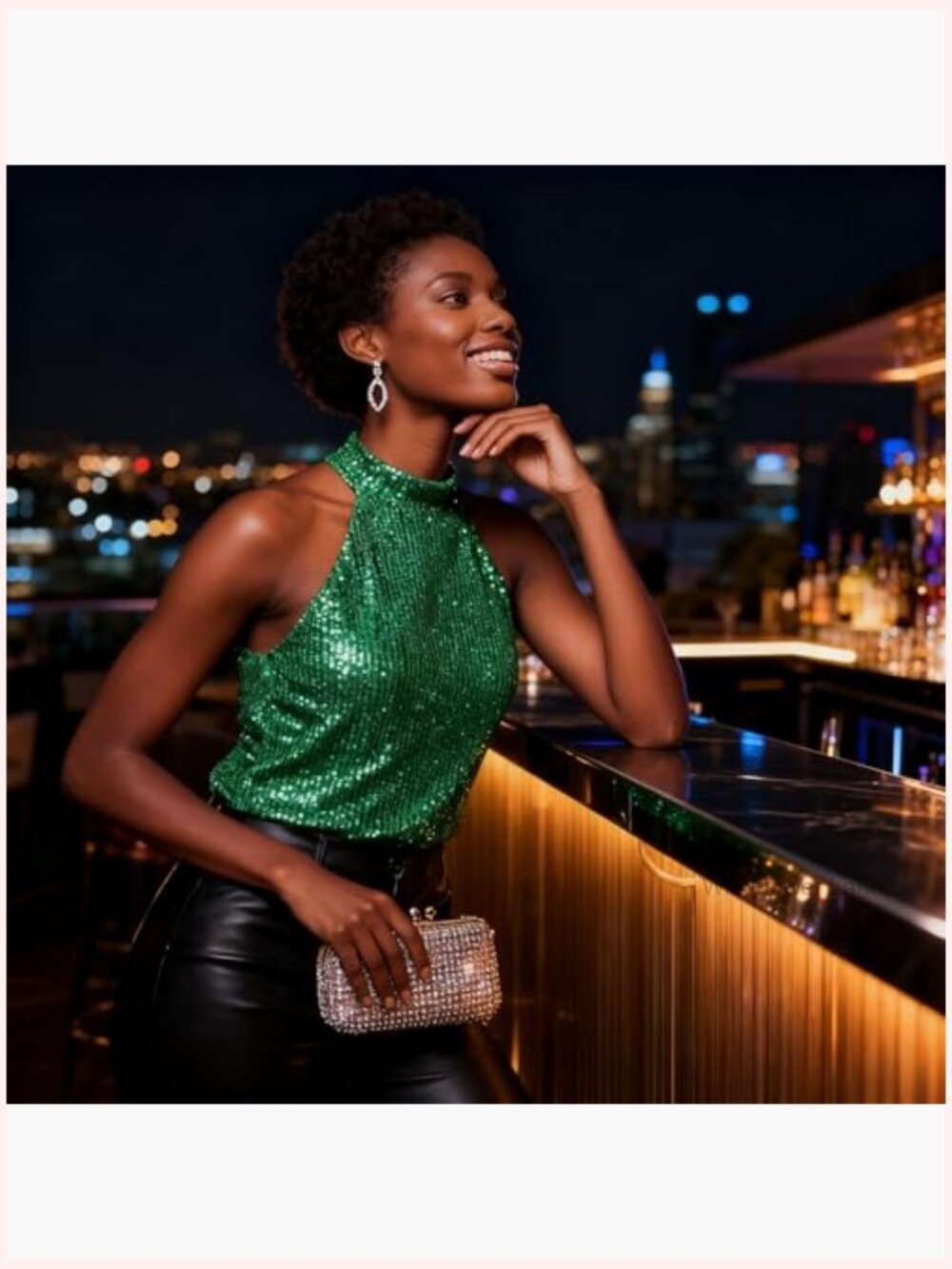 Sleeveless Sequin Mock Neck Blouse Sparkly Tank Top Party Shirt 2025 View 3
